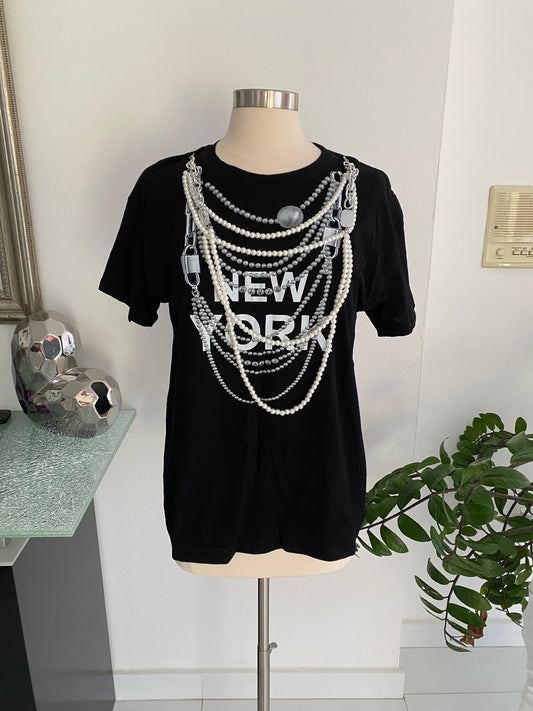 Black New York Top With Pearls