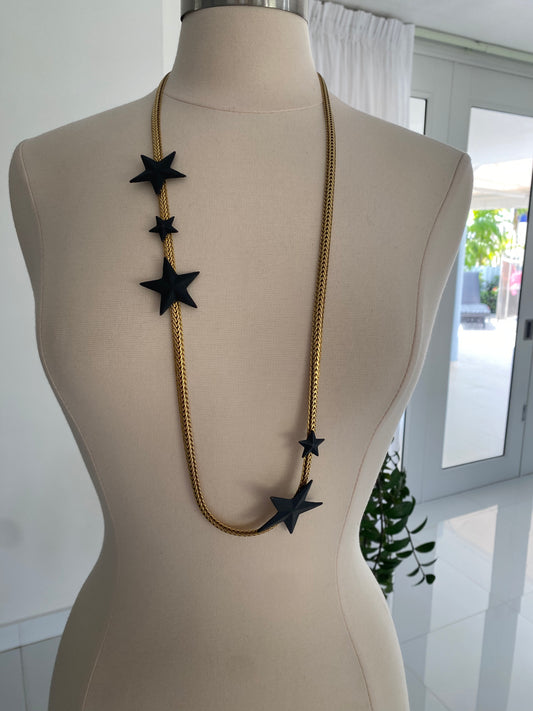 Gold with Black Stars Long Necklace