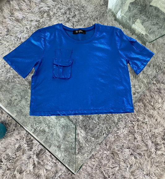 Crop Top Metallic Blue